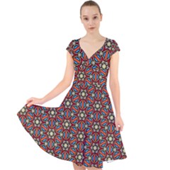 Pattern Stained Glass Church Cap Sleeve Front Wrap Midi Dress by Simbadda