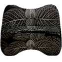 Black And White Plant Leaf Flower Pattern Line Black Monochrome Material Circle Spider Web Design Velour Head Support Cushion View2