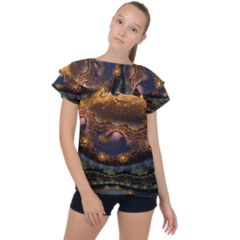 Fractal Cg Computer Graphics Sphere Fractal Art Water Organism Macro Photography Art Space Earth  Ruffle Collar Chiffon Blouse by Vaneshart