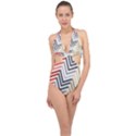 Abstract Colorful Geometric Pattern Halter Front Plunge Swimsuit View1