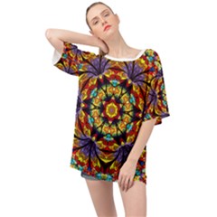 Geometric Pattern Kaleidoscope Art Mirror Image Mosaic Oversized Chiffon Top by Vaneshart