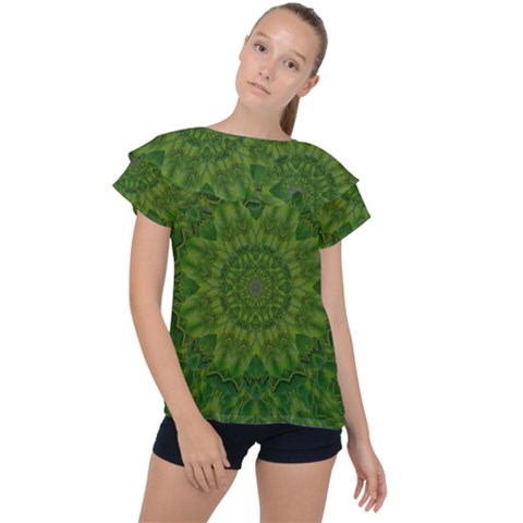 Fauna Nature Ornate Leaf Ruffle Collar Chiffon Blouse by pepitasart
