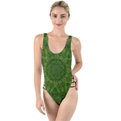 Fauna Nature Ornate Leaf High Leg Strappy Swimsuit by pepitasart