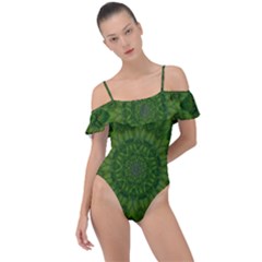 Fauna Nature Ornate Leaf Frill Detail One Piece Swimsuit by pepitasart