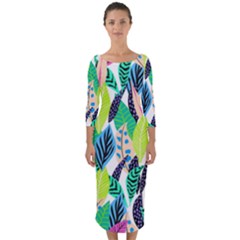 Leaves  Quarter Sleeve Midi Bodycon Dress by Sobalvarro