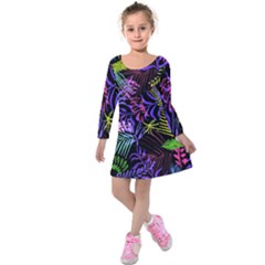 Leaves  Kids  Long Sleeve Velvet Dress by Sobalvarro