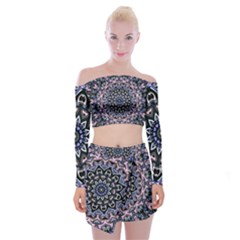 Background Kaleidoscope Abstract Off Shoulder Top With Mini Skirt Set