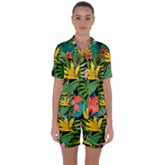 Tropical Greens Satin Short Sleeve Pyjamas Set by Sobalvarro