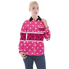 Polka Dots Two Times 2 Black Women s Long Sleeve Pocket Shirt