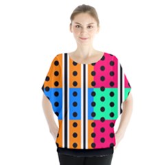Polka Dots Two Times 5 Black Batwing Chiffon Blouse