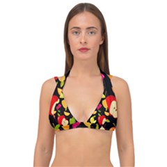 Vector Seamless Summer Fruits Pattern Black Background Double Strap Halter Bikini Top by Vaneshart