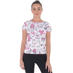 Set Kawaii Doodles Short Sleeve Sports Top  by Vaneshart