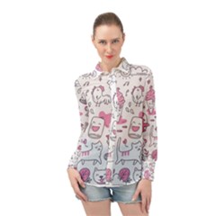 Set Kawaii Doodles Long Sleeve Chiffon Shirt
