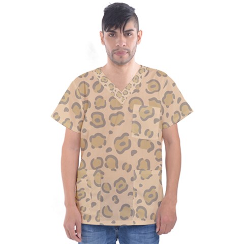 Leopard Print Men s V-neck Scrub Top by Sobalvarro