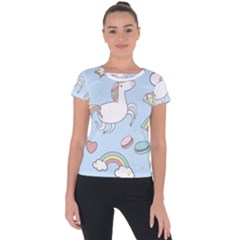 Unicorn Seamless Pattern Background Vector Short Sleeve Sports Top  by Sobalvarro