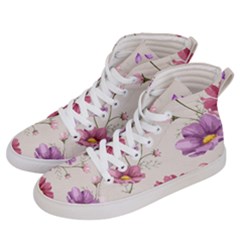 Vector Hand Drawn Cosmos Flower Pattern Women s Hi-top Skate Sneakers by Sobalvarro