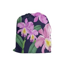 Vector Hand Drawn Orchid Flower Pattern Drawstring Pouch (large) by Sobalvarro