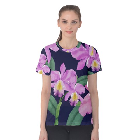 Vector Hand Drawn Orchid Flower Pattern Women s Cotton Tee by Sobalvarro