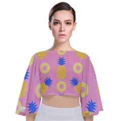 Pop Art Pineapple Seamless Pattern Vector Tie Back Butterfly Sleeve Chiffon Top by Sobalvarro