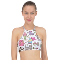 Set Kawaii Doodles Racer Front Bikini Top