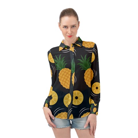 Seamless Pattern Pineapple Pattern Long Sleeve Chiffon Shirt by Vaneshart
