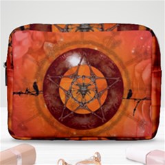 Awesome Skull On A Pentagram With Crows Make Up Pouch (large) by FantasyWorld7