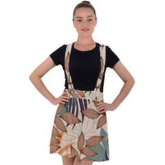 Trend Abstract Seamless Pattern With Colorful Tropical Leaves Plants Beige Velvet Suspender Skater Skirt by Vaneshart