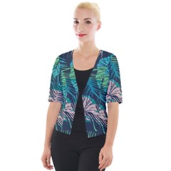 Seamless Abstract Pattern With Tropical Plants Cropped Button Cardigan