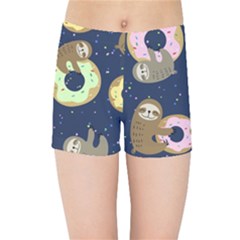 Cute Sloth With Sweet Doughnuts Kids  Sports Shorts by Sobalvarro