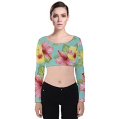 Hibiscus Velvet Long Sleeve Crop Top by Sobalvarro