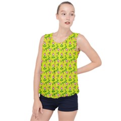 Carnation Pattern Yellow Bubble Hem Chiffon Tank Top