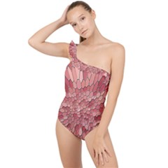 Texture Stained Glass Window Colors Frilly One Shoulder Swimsuit by Vaneshart