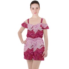 Liquid Marble Trending Abstract Paint Ruffle Cut Out Chiffon Playsuit by Vaneshart