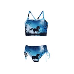 Wonderful Unicorn Silhouette In The Night Girls  Tankini Swimsuit by FantasyWorld7