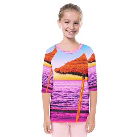 Pop Art Beach Umbrella  Kids  Quarter Sleeve Raglan Tee by essentialimage