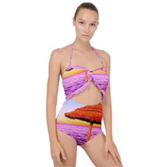 Pop Art Beach Umbrella  Scallop Top Cut Out Swimsuit by essentialimage