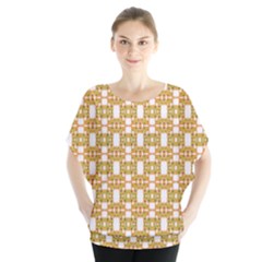 Yellow  White  Abstract Pattern Batwing Chiffon Blouse