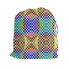 Colorful Circle Abstract White Brown Blue Yellow Drawstring Pouch (2xl) by BrightVibesDesign