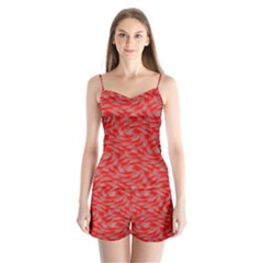 Background Abstraction Red Gray Satin Pajamas Set by HermanTelo