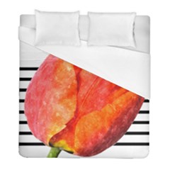 Tulip Watercolor Red And Black Stripes Duvet Cover (full/ Double Size)
