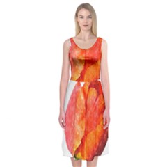 Spring Tulip Red Watercolor Aquarel Midi Sleeveless Dress by picsaspassion