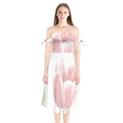 Tulip Red White Pencil Drawing Shoulder Tie Bardot Midi Dress by picsaspassion