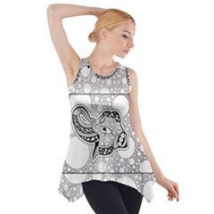 Elegant Mandala Elephant In Black And Wihte Side Drop Tank Tunic
