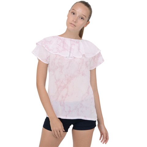 Pink Marble Texture Floor Background With Light Pink Veins Greek Marble Print Luxuous Real Marble  Ruffle Collar Chiffon Blouse by genx