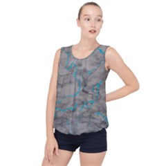 Marble Light Gray With Bright Cyan Blue Veins Texture Floor Background Retro Neon 80s Style Neon Colors Print Luxuous Real Marble Bubble Hem Chiffon Tank Top by genx