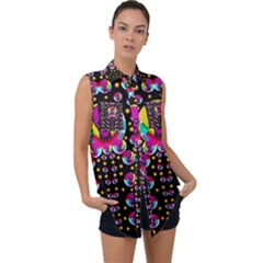 Skull With Many Friends Sleeveless Chiffon Button Shirt