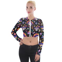 Dia De Los Muertos Long Sleeve Cropped Velvet Jacket by Sobalvarro