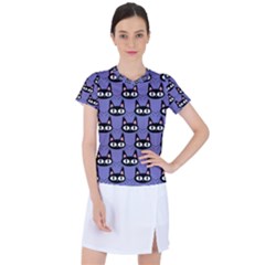Cute Black Cat Pattern Women s Mesh Sports Top by Valentinaart