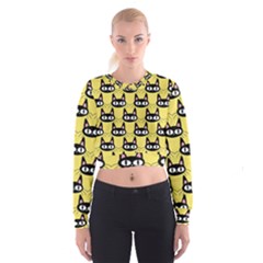Cute Black Cat Pattern Cropped Sweatshirt by Valentinaart