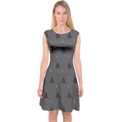 Gadsden Flag Don t Tread On Me Black And Gray Snake And Metal Gothic Crosses Capsleeve Midi Dress by snek